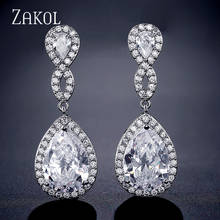 ZAKOL Fashion AAA + Water Drop Zirconia Crystal Dangle Earrings Bridal Wedding Jewelry for Elegant Women Wholesale FSEP2294 2024 - buy cheap