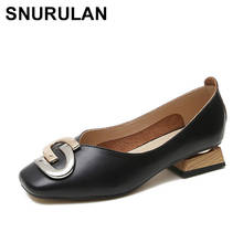 SNURULAN-Zapatos de tacón bajo de madera para Mujer, calzado de vestir con punta cuadrada, sin cordones, con decoración de Metal 2024 - compra barato