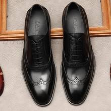 Итальянские мужские официальные туфли из натуральной кожи, офисные туфли на шнуровке с круглым носком, деловые туфли, броги, черные кофейные оксфорды, классические туфли 2024 - купить недорого