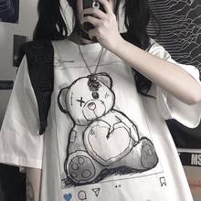 Крутая футболка с медведем, женская летняя черная Милая футболка для девочек Harajuku, футболка большого размера, забавная футболка с коротким рукавом в стиле хип-хоп, уличная одежда 2024 - купить недорого