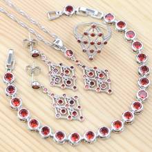 Drop Earrings 925 Silver Jewelry Sets Trendy Red Cubic Zirconia For Women Wedding Earring Pendant Necklace Bracelet Ring 2024 - buy cheap