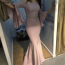 Pink Off Shoulder Mermaid Sexy Prom Dressese Long Trumpet Sleeves Simple Prom Gowns 2020 Serene Hill DLA70191 2024 - buy cheap