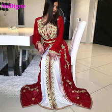 Mermaid Algerian Evening Dress Velvet Long Sleeve Outfit Applique Lace Caftan Moroccan Prom Gowns Muslim Formal Party Dress 2024 - buy cheap