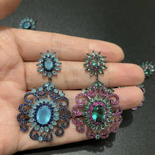 Bilincolor-pendientes colgantes de flores para mujer, aretes bohemios de circonita cúbica azul, a la moda 2024 - compra barato