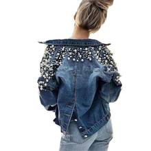 Casual Short Denim Jacket Women Autumn Spring 2021 Long Sleeve Jeans Jacket Tops Korean Fashion Beads Joker Back Single Breasted 2024 - buy cheap