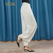VOA-pantalones de pierna ancha con cremallera lateral para mujer, pantalones de seda Jacquard blanca de 22 m/m, pliegues educativos xie cha dai, cintura elástica, KE18 2024 - compra barato