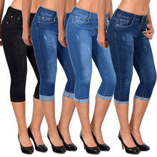 Plus Size Fashion Summer Women High Waist Skinny Jeans Knee Length Hole Ripped Denim Capri Slim Streetwear Stretch Casual Pants 2024 - buy cheap