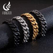 Fongten Vintage Stainless Steel Bracelet Retro Black Wide Cuban Link Chain Charm Bracelet For Men Fashion Jewelry 2024 - buy cheap