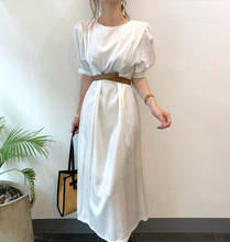Korea Short Sleeve Woman Dress One-Piece Round Neck Chic Cross Slim Office Ladies Vestidos Vintage A-Line Designer Midi Dresses 2024 - buy cheap