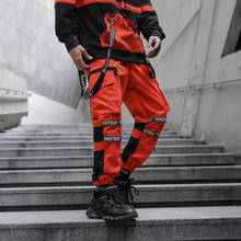 Orange & Black & White Elastic waist Men Streetwear Fashion Ribbon Tactics Cargo Pants Hip Hop Sweatpants Brand Joggers Trousers 2024 - buy cheap