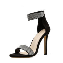 2020 Luxurious Woman' Sandals Crystal Pumps Ankle Strap High Heels Black Apricot Peep Toe Stilettos Summer Party Shoes Black 2024 - buy cheap