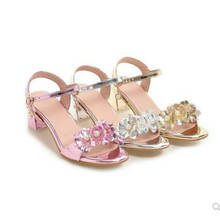 Lady Plus Size(3-12)Nice High Heel Sandals Beautiful Clear Flowers Shoes For Beauty Cute Dress Footwear Sweet Fashion Pink Gold 2024 - buy cheap