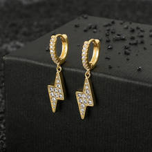Hip HOP Gold Plating Earrings CZ Bling Ice Out Stud Earring Cubic Zironia Stone Lightning Earrings Fine Jewelry for Men Women 2024 - buy cheap