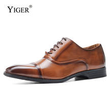 YIGER Oxford-zapatos de vestir para hombre, calzado de negocios con cordones, de cuero suave marrón, 2021 2024 - compra barato