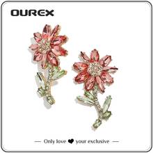 OUREX-pendientes de cristal con forma de flor para mujer, aretes de diseño Simple, joyería de boda, fiesta, venta al por mayor, 2021 2024 - compra barato