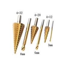 6PCS Triangular shank Step Drill Bit High Speed Steel Titanium-plated Saw Drill For Wood Drilling Hole Taper Metric 4-12/20/32mm 2024 - buy cheap