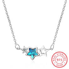 Серебро 925 пробы синяя кристаллическая звезда циркония 925 серебро ожерелье для женщин ключица цепочка, ювелирное изделие из драгоценных камней S-n78 2024 - купить недорого