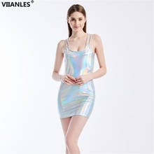 VIIANLES-minivestido de fiesta con tirantes finos, Sexy, ceñido, negro, informal, sin tirantes, básico, brillante 2024 - compra barato