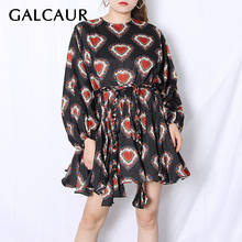 GALCAUR Casual Dresses For Female O Neck Lantern Long Sleeve High Waist Slimming Women's Elegant Dress Fashion 2022 2024 - buy cheap