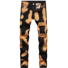 Yellow Black Men's Colorful Print Straight Jeans Male Fashion Colored Painting Stretch Cotton Denim Pants H1833 2024 - buy cheap