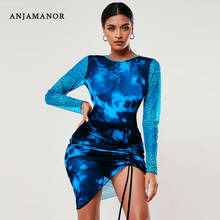 ANJAMANOR See Through Mesh Sexy Club Dress Women Irregular Ruched Leopard Long Sleeve Tie Dye Print Mini Bodycon Dress D42-AA01 2024 - buy cheap