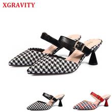 Xgravity quente coreano sexy moda chunky calcanhar 6.5cm dedo do pé apontado novos chinelos mulheres elegantes slides tudo combinado sandálias femininas b146 2024 - compre barato