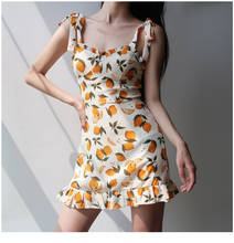 Vestido corto femenino de verano con tirantes finos, minivestido Sexy con estampado Floral amarillo limón para mujer, color blanco, elegante, para playa y fiesta, 2021 2024 - compra barato