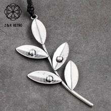 Vintage Leaf Plant Jewelry Long Necklaces For Women With Silver Color Pendant Retro Gift Black Rope Chain Female New Year Gift 2024 - buy cheap