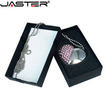 Jaster pen drive usb amor coração de cristal + caixa caneta unidade pedra preciosa 4g/8g/16g/32g/diamante memória vara presente de casamento 2024 - compre barato
