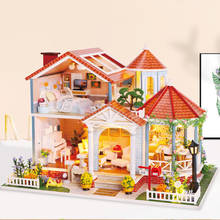 Деревянные кукольные домики Cutebee, набор мебели для миниатюрного кукольного домика со светодиодной подсветкой, игрушки для детей, Рождественский подарок L2001 2024 - купить недорого