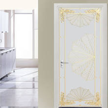 Pegatina de puerta de estilo europeo, papel tapiz de tallado de yeso dorado estéreo 3D para sala de estar, dormitorio, decoración de lujo para el hogar, pegatinas de puerta de PVC 2024 - compra barato