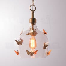 American Style Butterfly Glass Chandelier balcony corridor retro chandelier bedroom restaurant children's room girls Princess 2024 - buy cheap