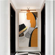 Pintura em tela dourada laranja branca, padrão geométrico, nórdico, abstrato, poster de arte de parede, imagem, decoração de casa, sala de estar 2024 - compre barato