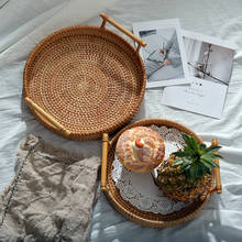 Bandeja de vime em rattan, cesta feita à mão para armazenamento de alimentos, com alça 2024 - compre barato