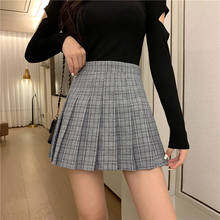 Autumn Kawaii Women Plaid Pleated A-Line Skirt Casual Korean Female Empire Above Knee Skirts Sweet Vintage High Waist Mini Skirt 2024 - buy cheap