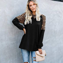 Women Vintage Leopard Print Patchwork Tops Loose Casual Long Sleeve Shirt Spring Autumn Simple Basic Cotton Comfy Pullover Tees 2024 - buy cheap