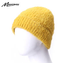 Gorro de pele de coelho feminino, gorro tricotado de lã macia para o inverno 2024 - compre barato