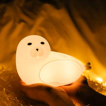 Luz LED nocturna de león marino para niños y bebés, lámpara de mesita de noche de silicona con Sensor táctil, recargable por USB, 7 colores 2024 - compra barato