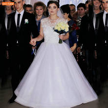 Elegant O Neck Wedding Gowns Sleeveless Lace Appliqued Beaded Organza Women White Bridal Dresses Custom Made 2020 Robe De Mariee 2024 - buy cheap