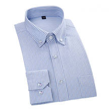 Camisa masculina de mangas compridas, de alta qualidade, 100% algodão, camisas casuais oxford, listrada, de marca, roupas masculinas, camisa para trabalho da008 2024 - compre barato