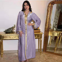 Dubai Abaya Maxi Dress Jalabiya Hooded Ribbon Champagne Color Islam Muslim Women Moroccan Kaftan Arabic Turkey African Robe 2022 2024 - buy cheap