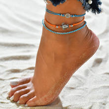 Yada 3 pçs prata cor tartaruga grânulos tornozeleiras para as mulheres pé corda tornozelo descalço sandálias pulseira tornozelo feminino at200046 2024 - compre barato