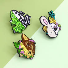 Cute animal Wolf rabbit frog Half withered half prosperous Enamel brooch Double sided dance badge skulls leaf flower Lapel Pins 2024 - buy cheap