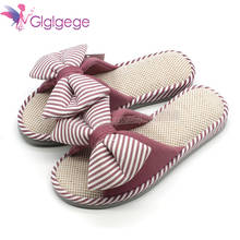 Glglgege Women Summer Casual Slides Comfortable Flax Slippers Striped Bow Linen Flip Flops Platform Sandals Ladies Indoor Shoes 2024 - buy cheap