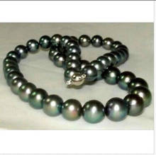 stunning 10-11mm perfect round tahitian black pearl necklace 18inch 2024 - buy cheap