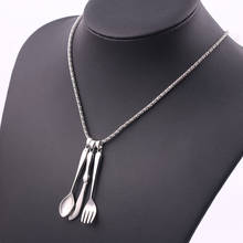 3PC Mini Tableware Snuff Knife Fork Spoon Necklace Creative  Pendant Necklace Long Chain Charm Women Sweater Jewelry Gift 2024 - buy cheap