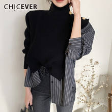 CHICEVER Hit Color Sweaters For Women Turtleneck Long Sleeve Patchwork Striped Designer Knitted Oversized Pullovers Female 2021 2024 - buy cheap