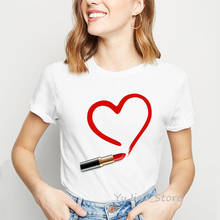 Lipstick love print t-shirt women clothes funny t shirts female summer tops tee shirt femme white tshirt streetwear 2024 - buy cheap