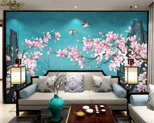 beibehang Custom 3d wallpaper mural new Chinese style brushwork magnolia bird background wall decoration painting wall paper 2024 - buy cheap