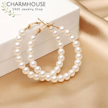 Charmhouse-Pendientes de aro grandes para mujer, aretes de círculo dorado de 18K con perlas, joyería de moda, regalos de fiesta 2024 - compra barato